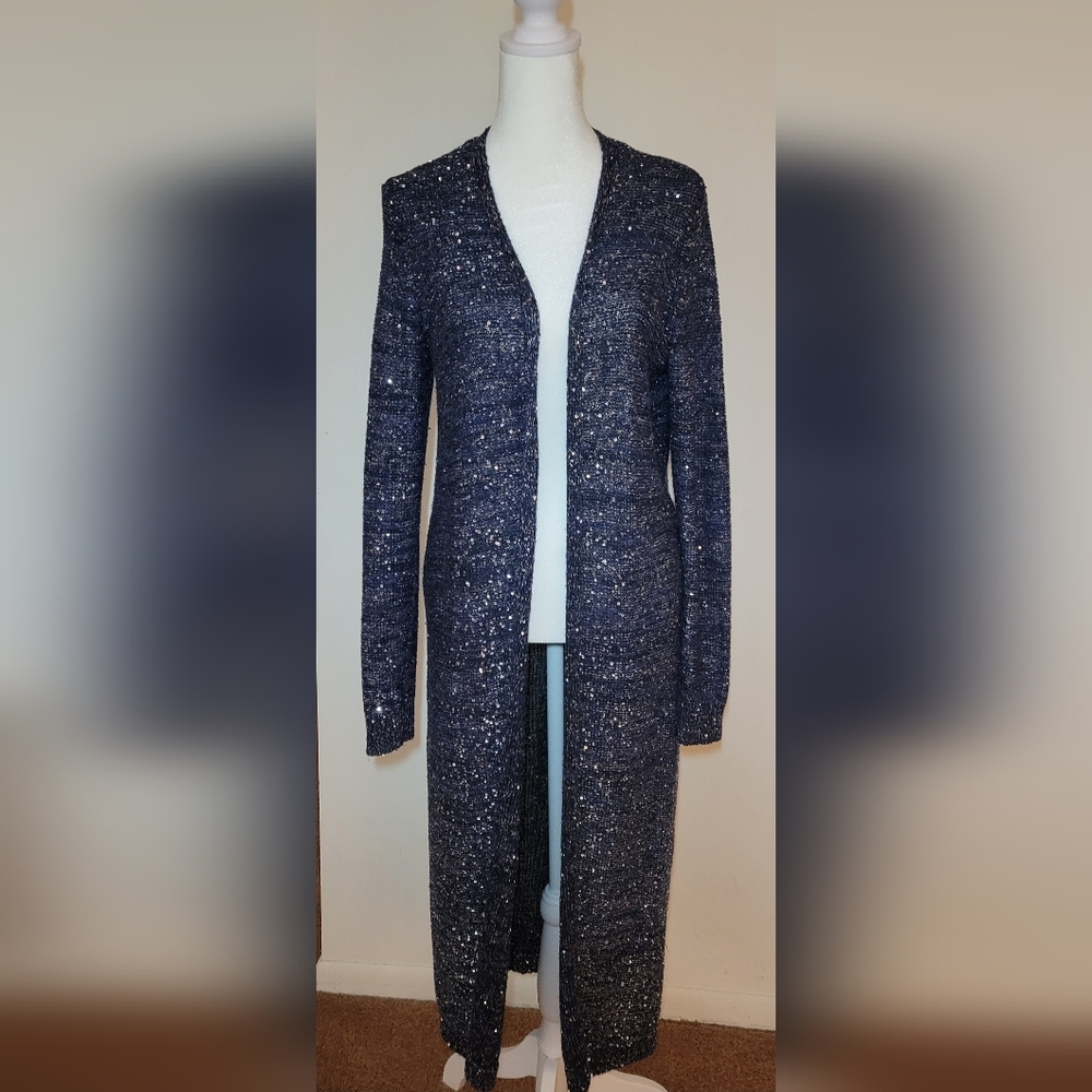 White House Black Market Sequin Duster Cardigan M ❤️🔥❤️🔥 - Picture 5 of 9